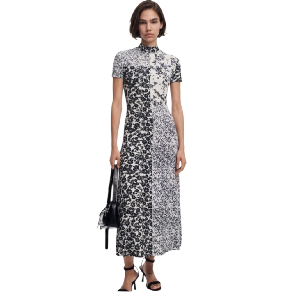 M Desigual Patchwork Monochrome Floral Panel Maxi Dress